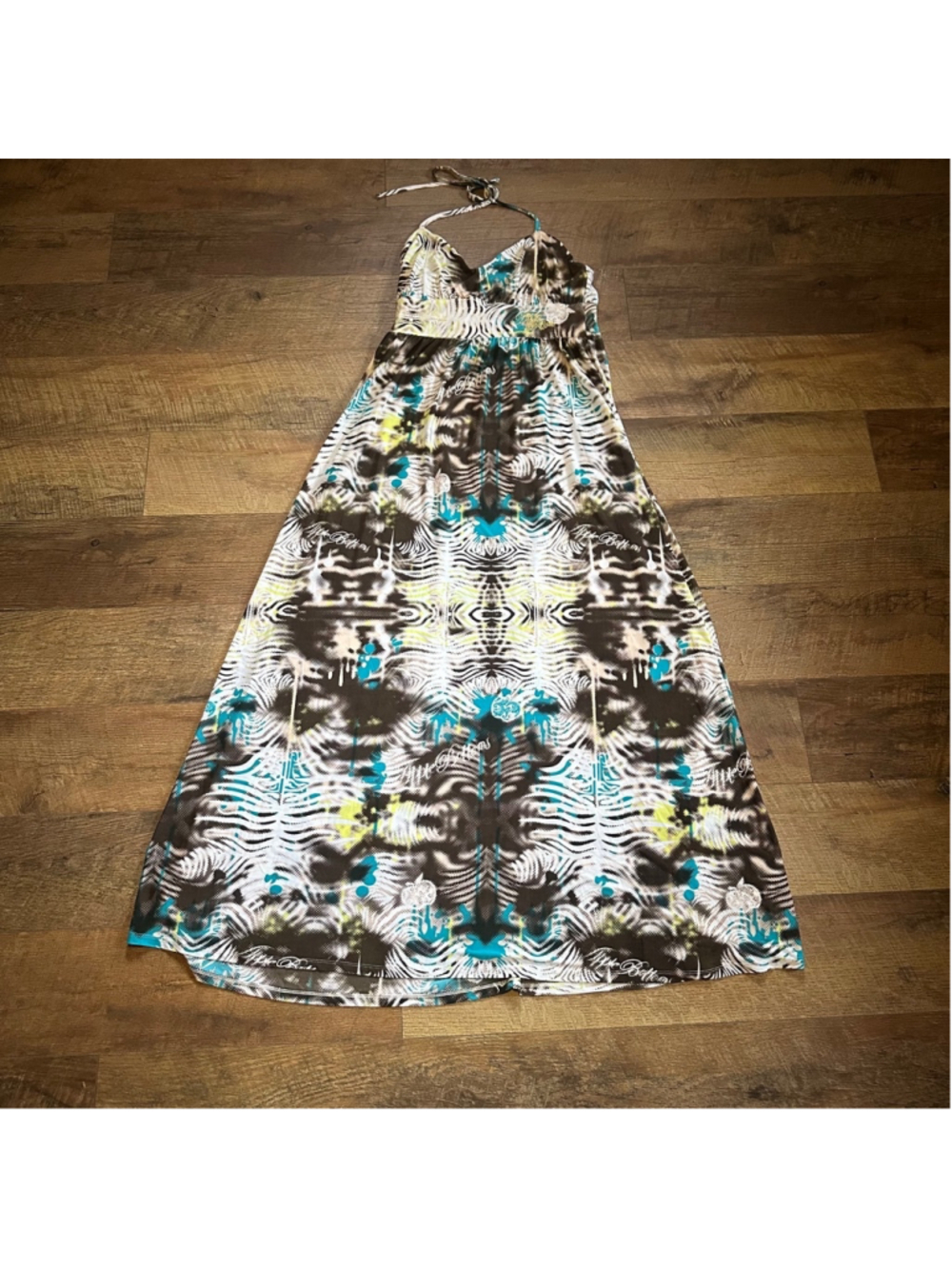 Women's Apple Bottoms Maxi Dress Size L White Brown Turquoise Summer
